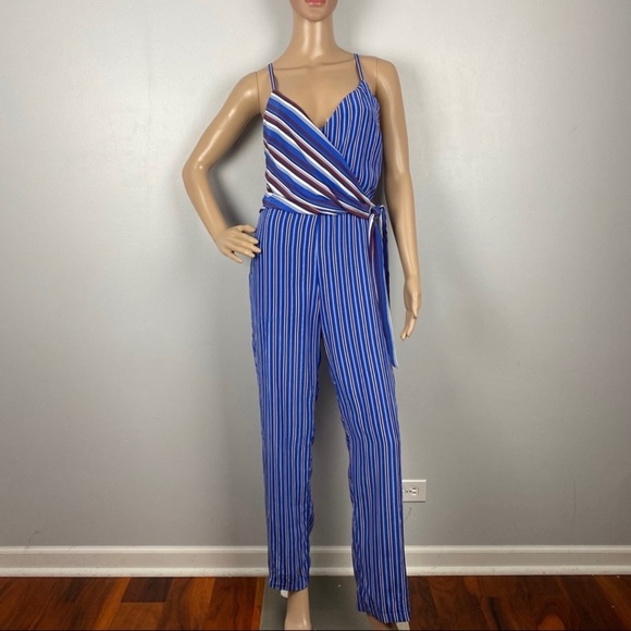 RAG & BONE REVOLVE BLUE SILK STRIPED JUMPSUIT - Picture 2 of 11